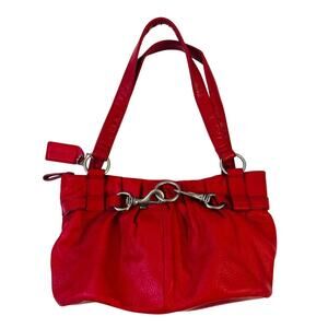 St. John’s Bay Red Leather Shoulder Bag Horsebit Buckle Hobo Satchel Vintage Y2K